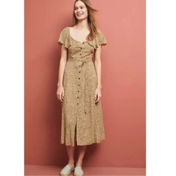 By Anthropologie Bolano leopard ruffle midi dress - Picture 2 of 14